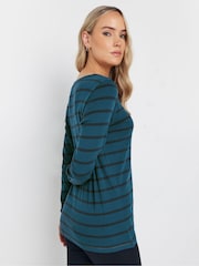 Long Tall Sally Blue 100% Cotton Long Sleeve Stripe T-Shirt - Image 3 of 4