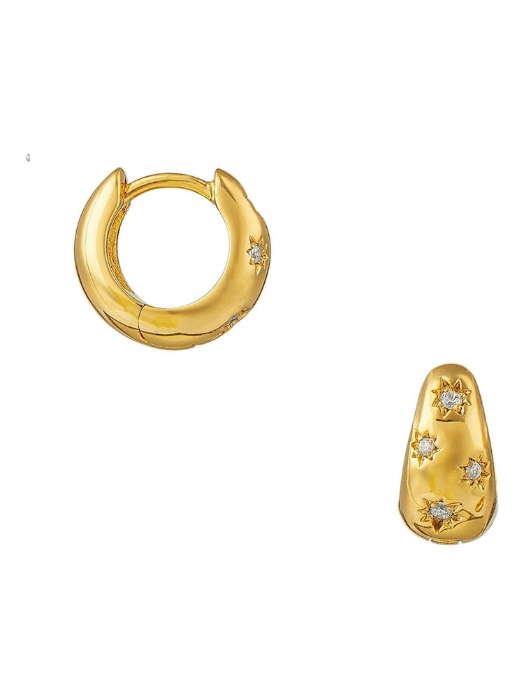 Orelia London Plated Crystal Engraved Starburst Tapered Huggie Hoops - Image 1 of 1 Orelia London Plated Crystal Engraved Starburst Tapered Huggie Hoops - Image 1 of 1