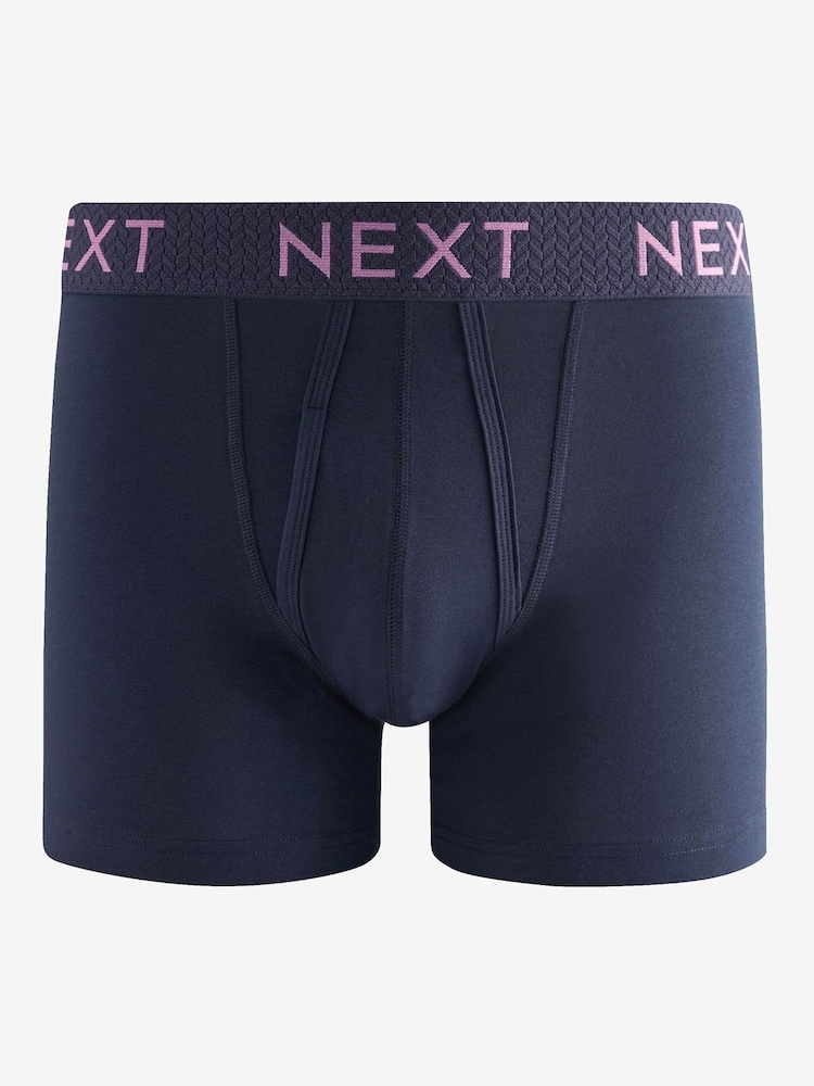Navy Blue Texture Waistband 10 pack A-Front Boxers - Image 10 of 13