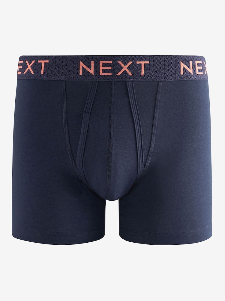 Navy Blue Texture Waistband 10 pack A-Front Boxers - Image 11 of 13