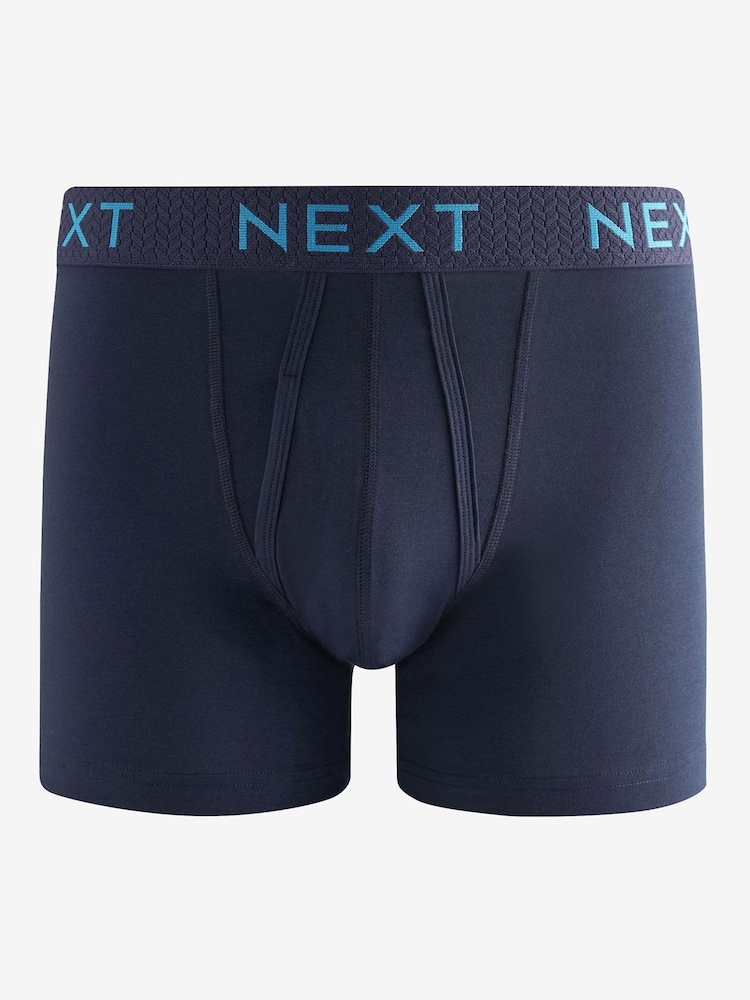 Navy Blue Texture Waistband 10 pack A-Front Boxers - Image 3 of 13