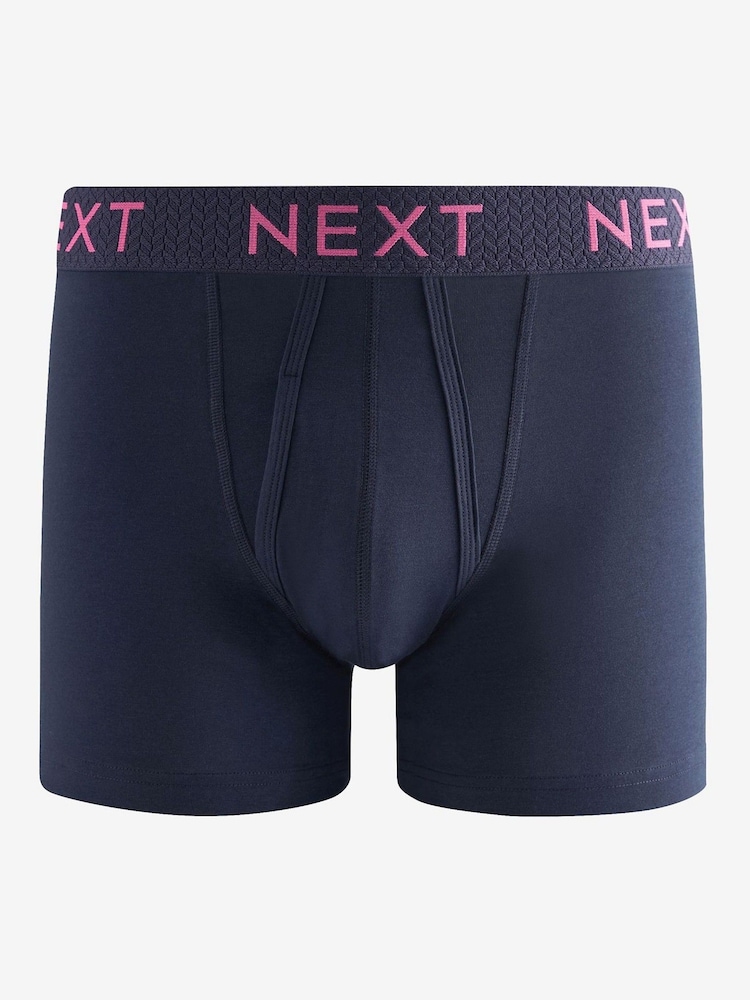 Navy Blue Texture Waistband 10 pack A-Front Boxers - Image 4 of 13