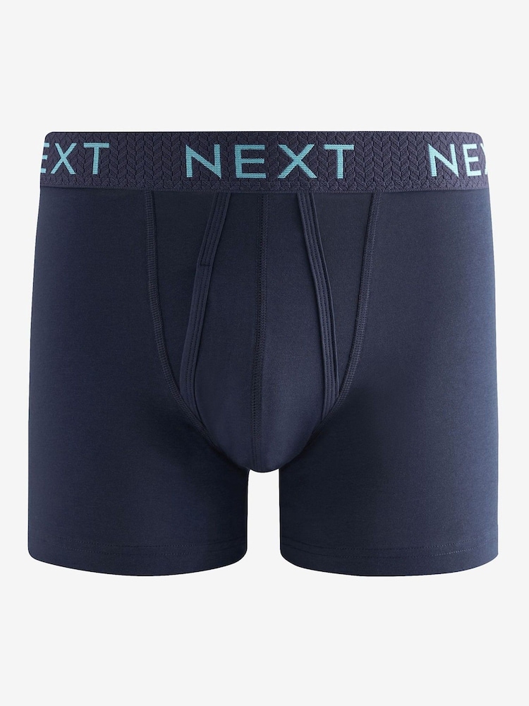 Navy Blue Texture Waistband 10 pack A-Front Boxers - Image 5 of 13