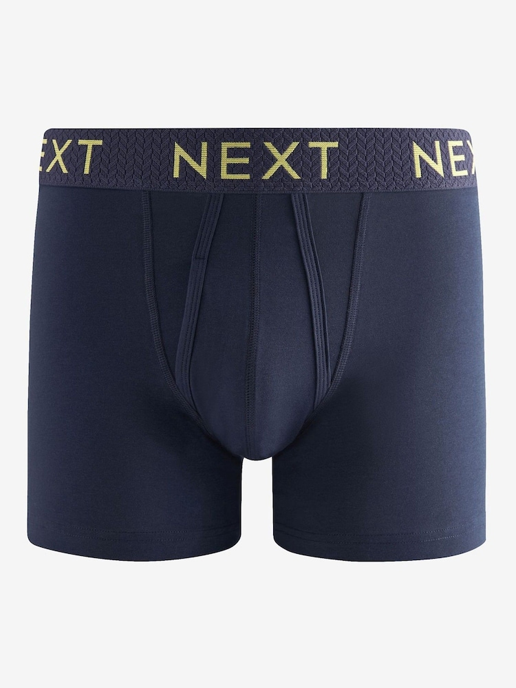 Navy Blue Texture Waistband 10 pack A-Front Boxers - Image 6 of 13
