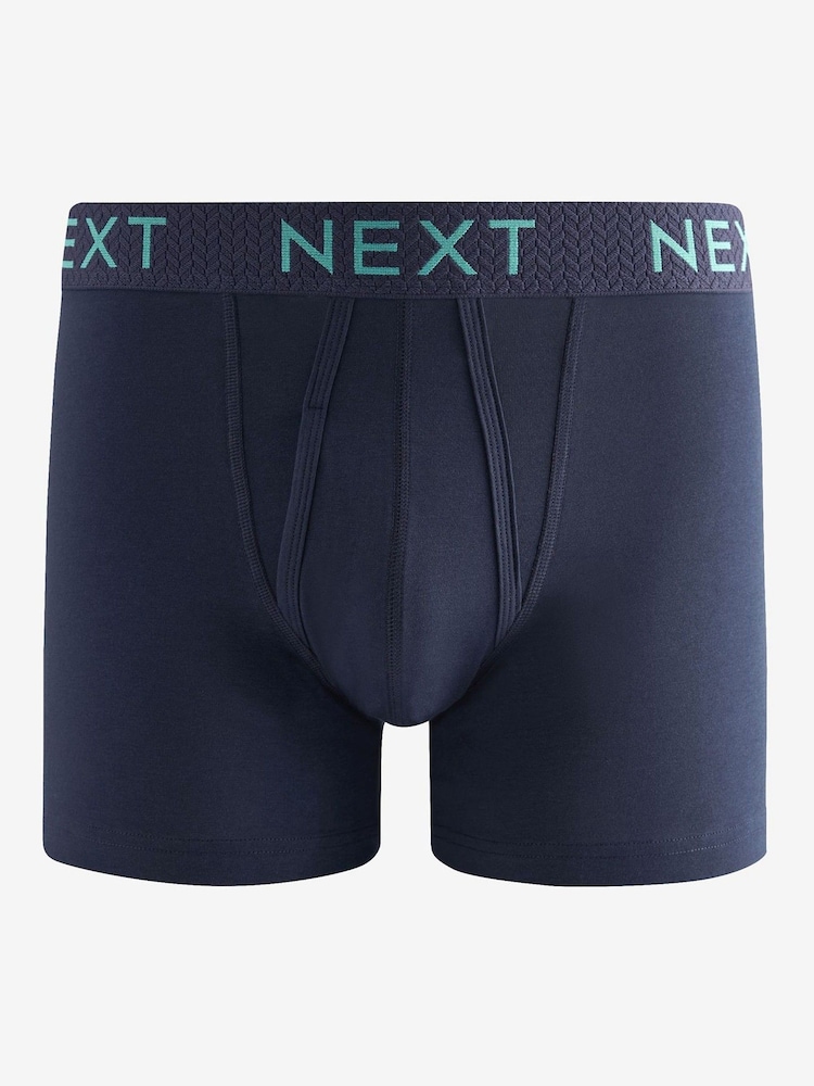 Navy Blue Texture Waistband 10 pack A-Front Boxers - Image 7 of 13