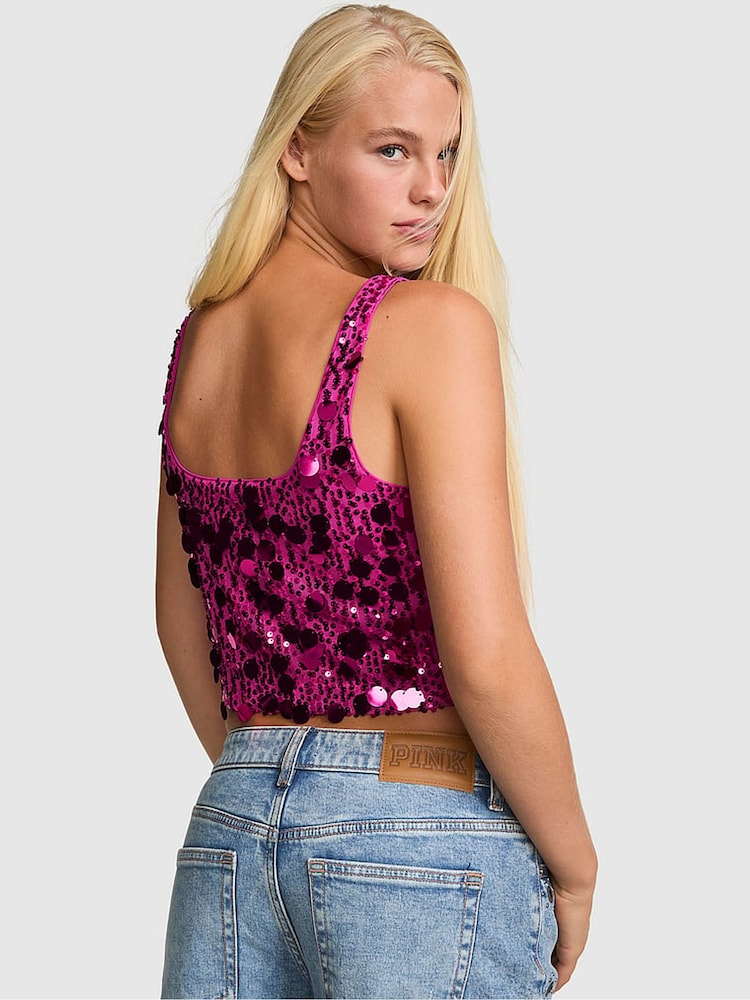 Victoria's Secret Pink Pink Fire Sequin Tank Top - Image 2 of 2 Victoria's Secret Pink Pink Fire Sequin Tank Top - Image 2 of 2