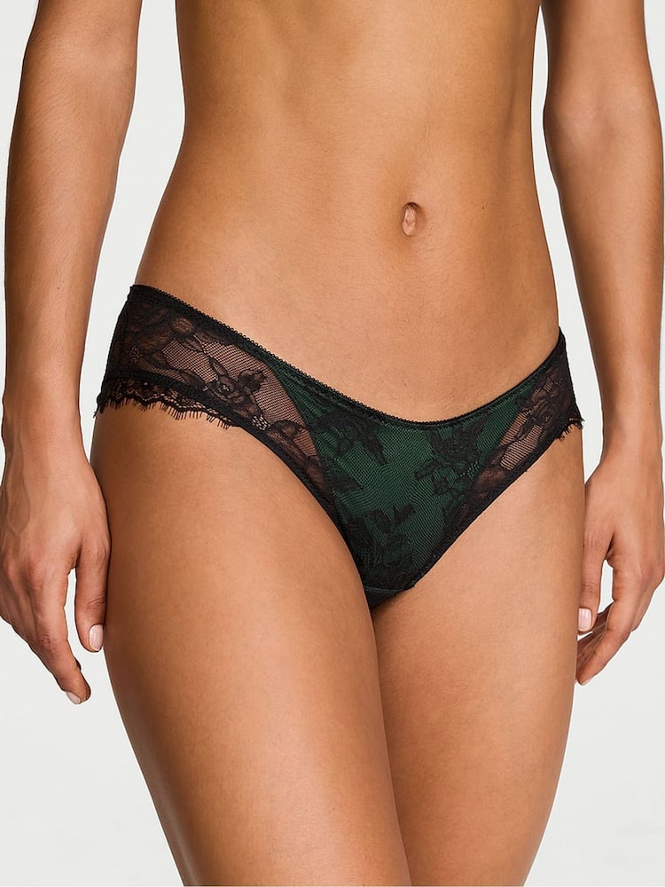 Victoria's Secret Velvet Pine Green Cheeky Lace Overlay Knickers - Image 1 of 2 Victoria's Secret Velvet Pine Green Cheeky Lace Overlay Knickers - Image 1 of 2