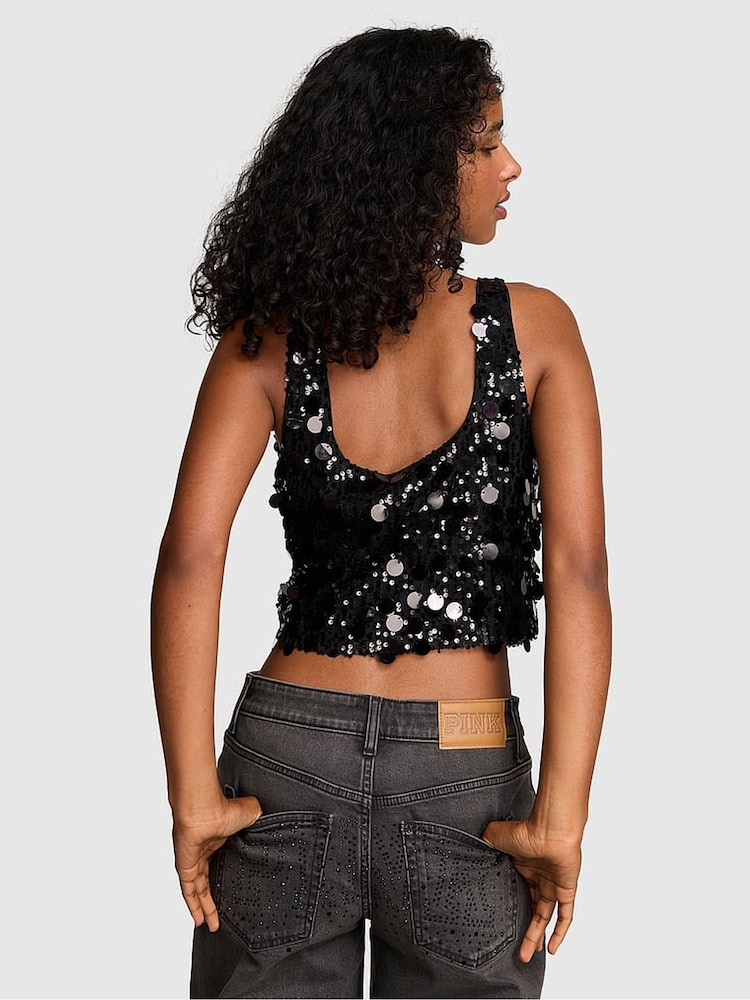 Victoria's Secret Pink Black Sequin Tank Top - Image 3 of 3 Victoria's Secret Pink Black Sequin Tank Top - Image 3 of 3