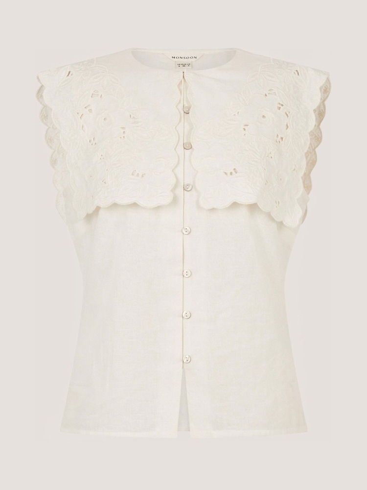 Monsoon Cream Lexi Sleeveless Embroidered Linen Blend Top - Image 1 of 1 Monsoon Cream Lexi Sleeveless Embroidered Linen Blend Top - Image 1 of 1