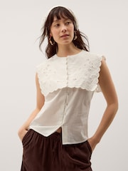 Monsoon Cream Lexi Sleeveless Embroidered Linen Blend Top - Image 2 of 6
