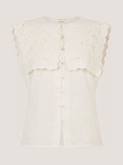 Monsoon Cream Lexi Sleeveless Embroidered Linen Blend Top - Image 6 of 6
