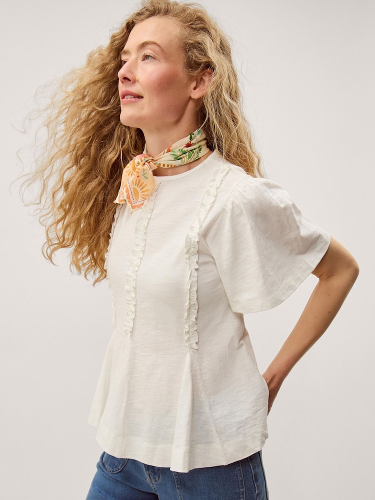 Monsoon Cream Ria Ruffle Jersey T-Shirt - Image 1 of 3 Monsoon Cream Ria Ruffle Jersey T-Shirt - Image 1 of 3