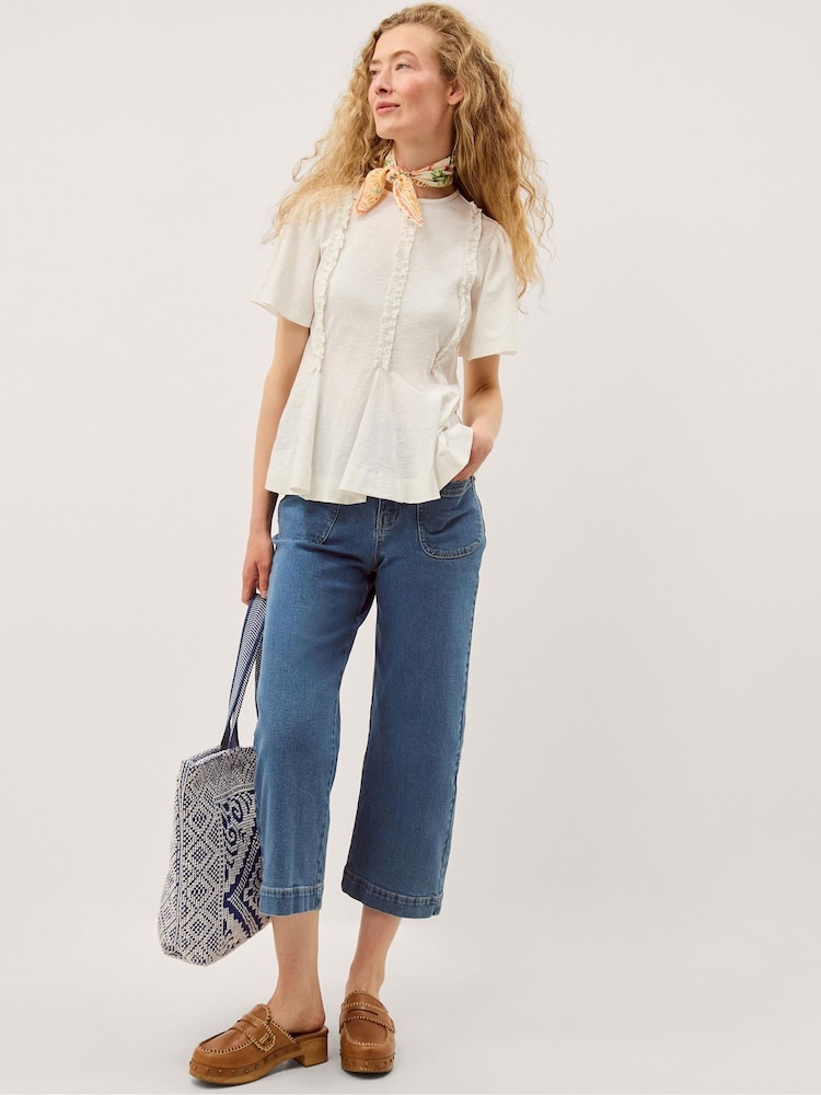 Monsoon Cream Ria Ruffle Jersey T-Shirt - Image 2 of 3 Monsoon Cream Ria Ruffle Jersey T-Shirt - Image 2 of 3