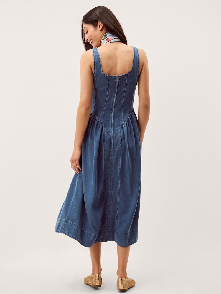Monsoon Blue Delia Denim Midi Corset Dress - Image 2 of 4 Monsoon Blue Delia Denim Midi Corset Dress - Image 2 of 4