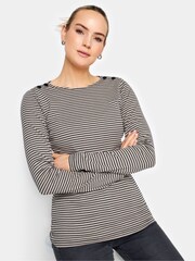 Long Tall Sally Black Button Shoulder T-Shirt - Image 1 of 1