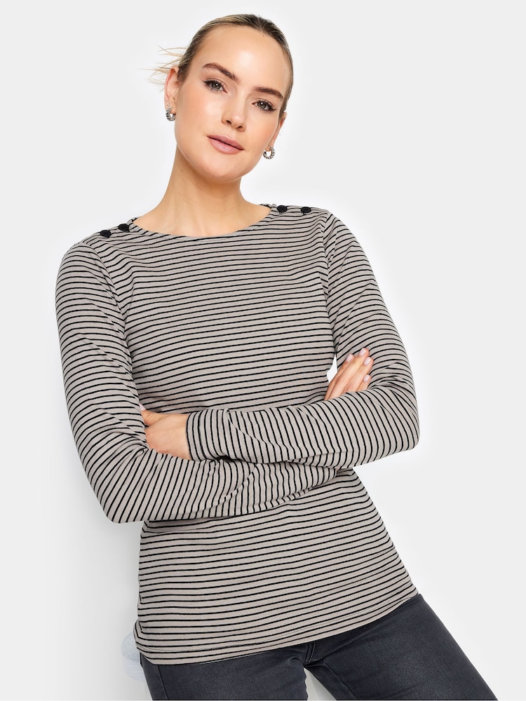 Long Tall Sally Black Button Shoulder T-Shirt - Image 1 of 1