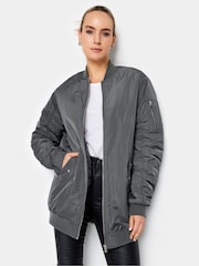 Long Tall Sally Grey Tall Padded Longline Bomber Jacket - Image 2 of 5