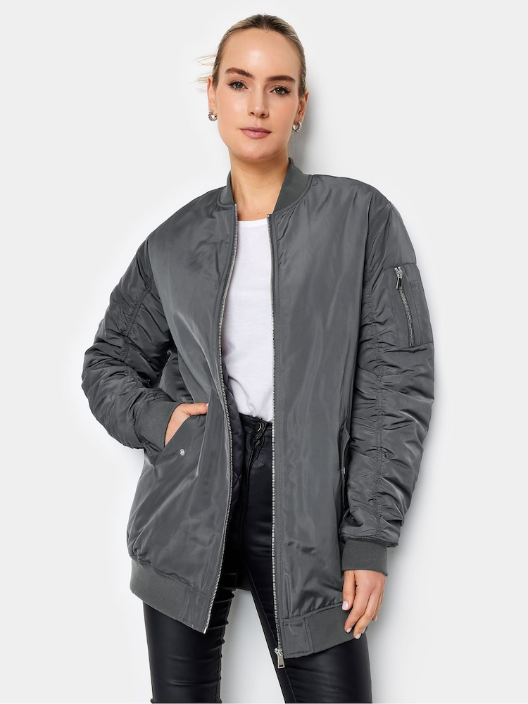 Long Tall Sally Grey Tall Padded Longline Bomber Jacket - Image 2 of 5