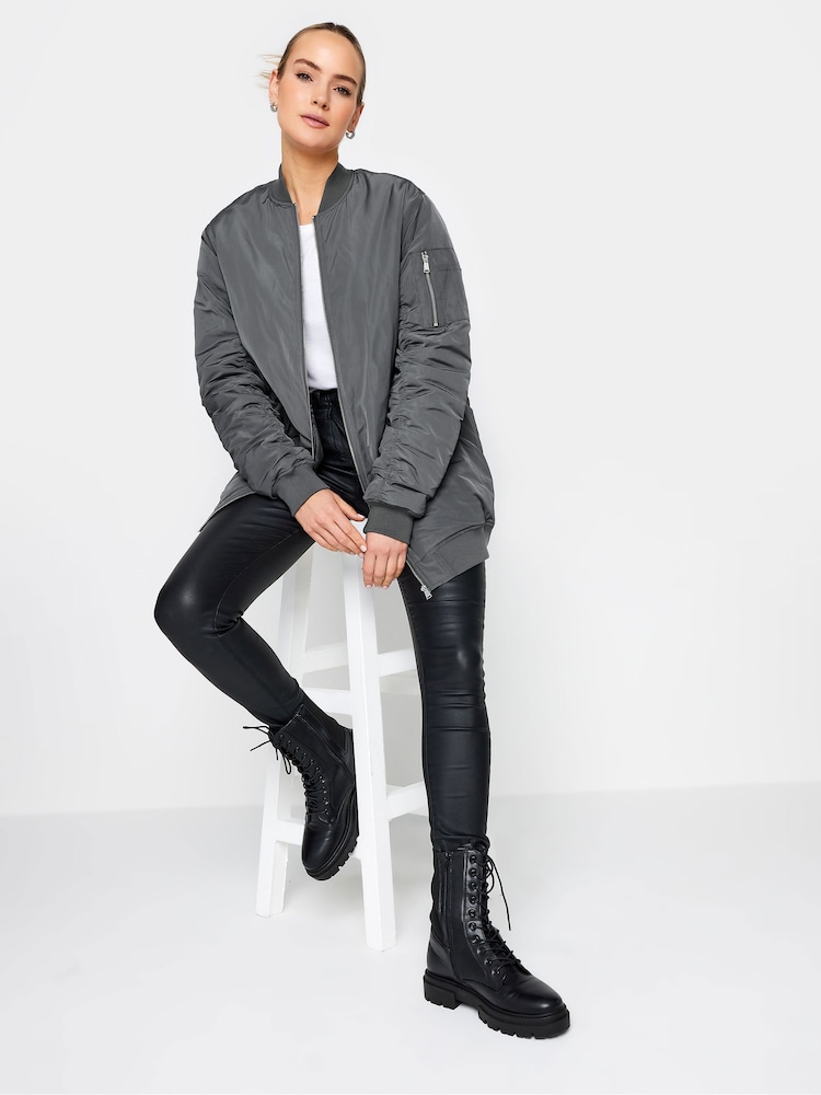 Long Tall Sally Grey Tall Padded Longline Bomber Jacket - Image 3 of 5