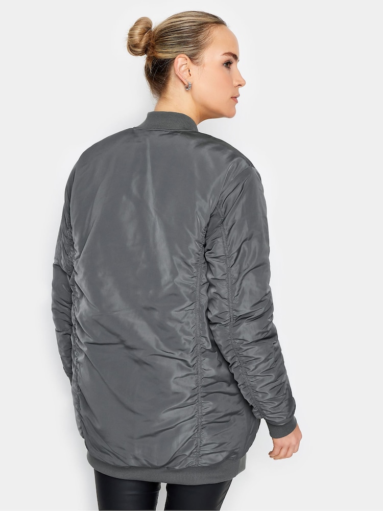 Long Tall Sally Grey Tall Padded Longline Bomber Jacket - Image 4 of 5