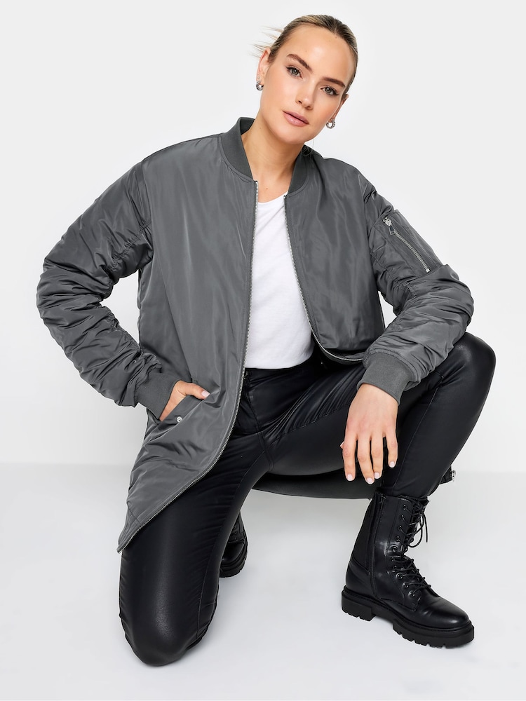 Long Tall Sally Grey Tall Padded Longline Bomber Jacket - Image 5 of 5