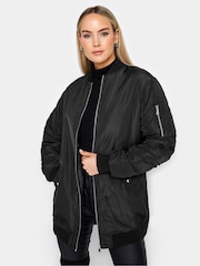 Long Tall Sally Black Tall Padded Longline Bomber Jacket - Image 1 of 4