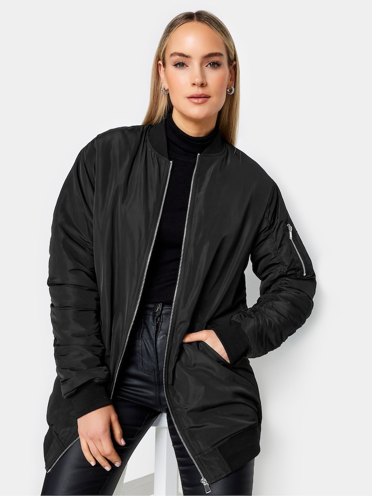 Long Tall Sally Black Tall Padded Longline Bomber Jacket - Image 4 of 4