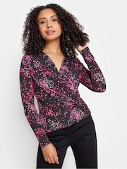 M&Co Black Petite Petite Wrap Long Sleeve Top - Image 1 of 5