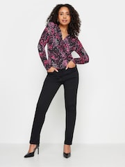 M&Co Black Petite Petite Wrap Long Sleeve Top - Image 2 of 5