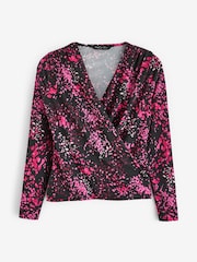 M&Co Black Petite Petite Wrap Long Sleeve Top - Image 5 of 5