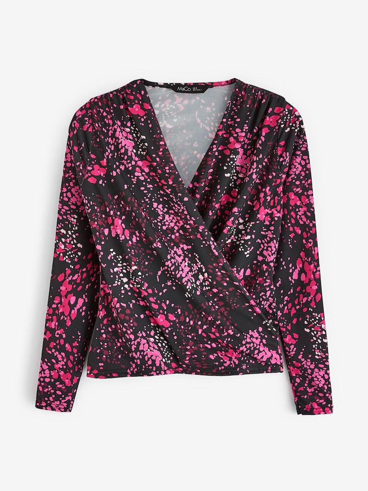 M&Co Black Petite Petite Wrap Long Sleeve Top - Image 5 of 5