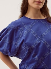 Monsoon Blue Ellie Puff Sleeve Embroidered Jersey Top - Image 2 of 4