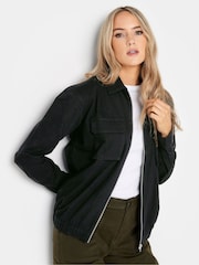 Long Tall Sally Black Collared Bomber 100% Cotton Jacket - Image 1 of 4
