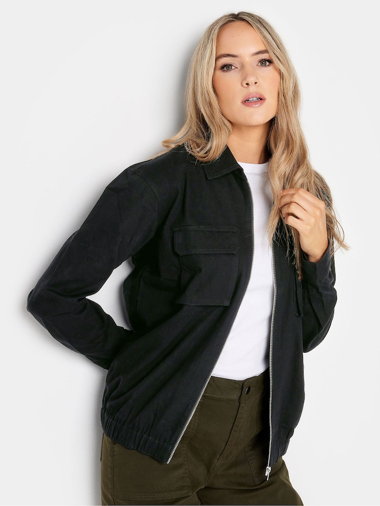 Long Tall Sally Black Collared Bomber 100% Cotton Jacket - Image 1 of 4
