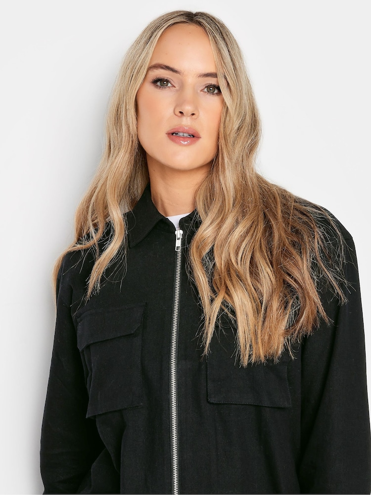 Long Tall Sally Black Collared Bomber 100% Cotton Jacket - Image 4 of 4