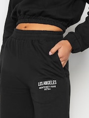PixieGirl Petite Black Los Angeles Embroidered Wide Leg 100% Cotton Joggers - Image 4 of 4