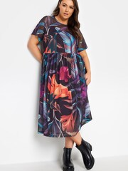 Yours Curve Black Double Layered Mesh Smock Dress - Image 1 of 4