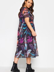 Yours Curve Black Double Layered Mesh Smock Dress - Image 2 of 4