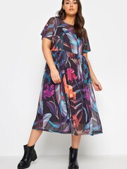 Yours Curve Black Double Layered Mesh Smock Dress - Image 3 of 4