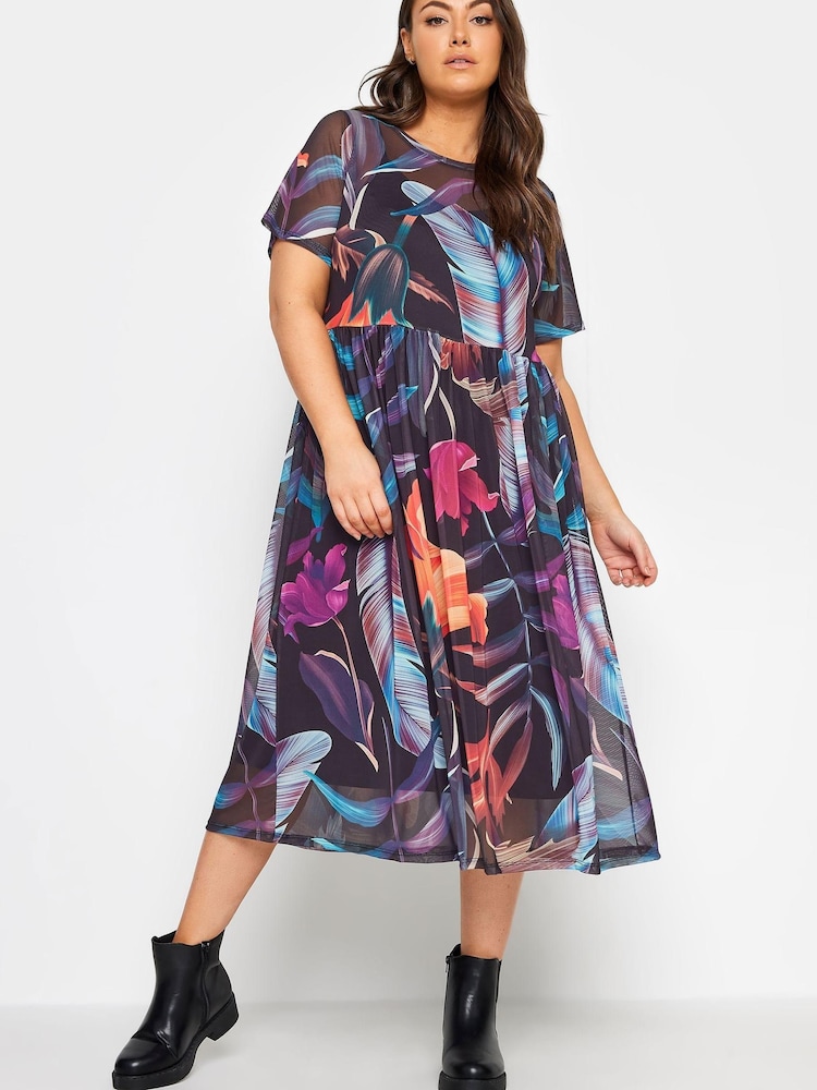 Yours Curve Black Double Layered Mesh Smock Dress - Image 3 of 4