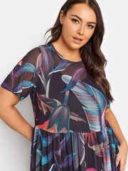 Yours Curve Black Double Layered Mesh Smock Dress - Image 4 of 4