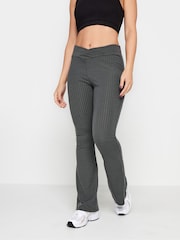 PixieGirl Petite Grey V-Front Ribbed Flare Trousers - Image 1 of 6