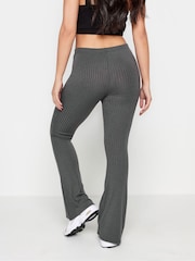PixieGirl Petite Grey V-Front Ribbed Flare Trousers - Image 3 of 6