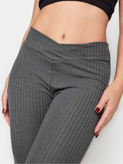 PixieGirl Petite Grey V-Front Ribbed Flare Trousers - Image 5 of 6