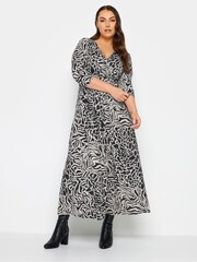 Yours Curve Black/White Maxi Wrap Dress - Image 1 of 4