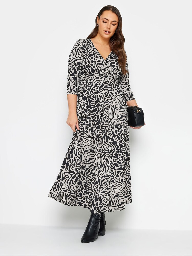 Yours Curve Black/White Maxi Wrap Dress - Image 2 of 4