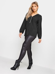 M&Co Black Zip Front Bellow Sleeve Top - Image 3 of 4