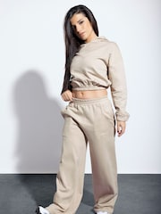 PixieGirl Petite Natural Los Angeles Embroidered Wide Leg Joggers - Image 1 of 5