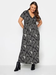 Yours Curve Black Grey Maxi Wrap Dress - Image 1 of 4