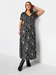 Yours Curve Black Grey Maxi Wrap Dress - Image 2 of 4